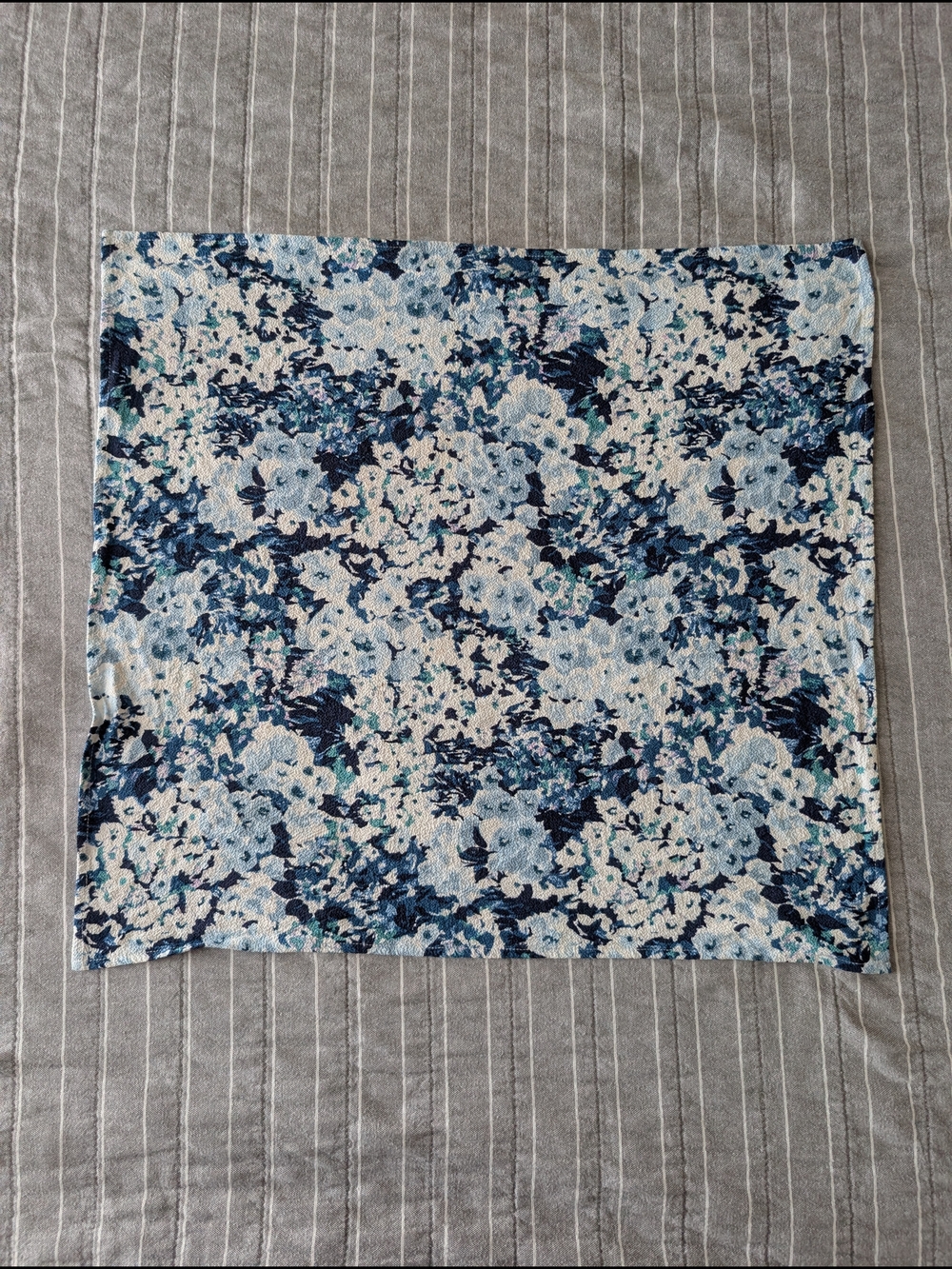 Rouje Blue Floral HeadScarf Neckscarf with Cream Accents 17.5"X18.5"